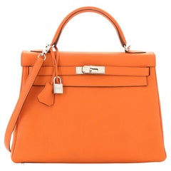 Hermes Kelly Handbag Orange H Togo with Palladium Hardware 32