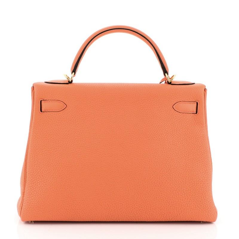 Hermes Kelly Handbag Orange Poppy Clemence with Gold Hardware 32 In Good Condition In NY, NY