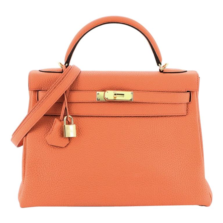 Hermes Kelly Handbag Orange Poppy Clemence with Gold Hardware 32