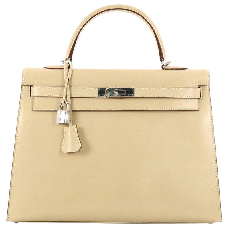 Hermes Kelly Handbag Parchment Box Nepal with Palladium Hardware 35