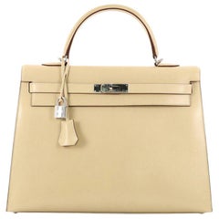 Hermes Kelly Handbag Parchment Box Nepal with Palladium Hardware 35