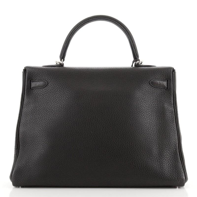 Hermes Kelly Handbag Plomb Clemence with Palladium Hardware 35 In Fair Condition In NY, NY