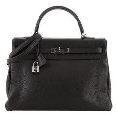 Hermes Kelly Handbag Plomb Clemence with Palladium Hardware 35