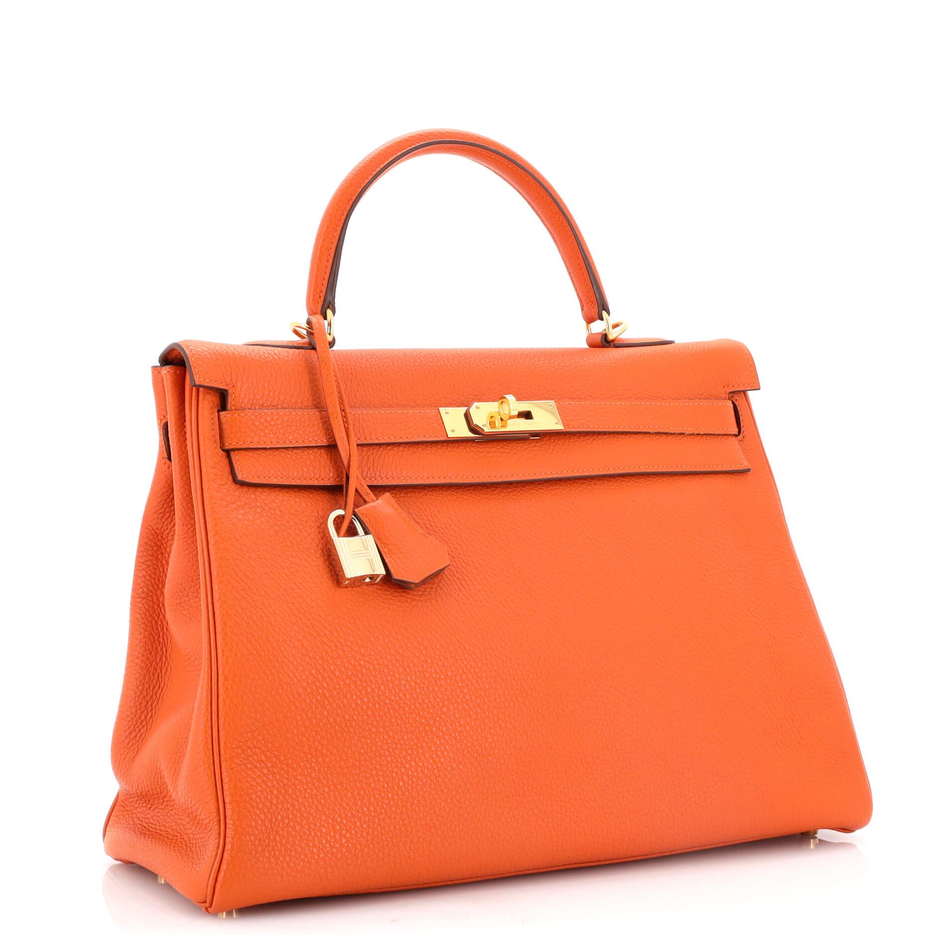 Hermes Kelly Handbag Potiron Togo with Gold Hardware 32 In Good Condition In NY, NY