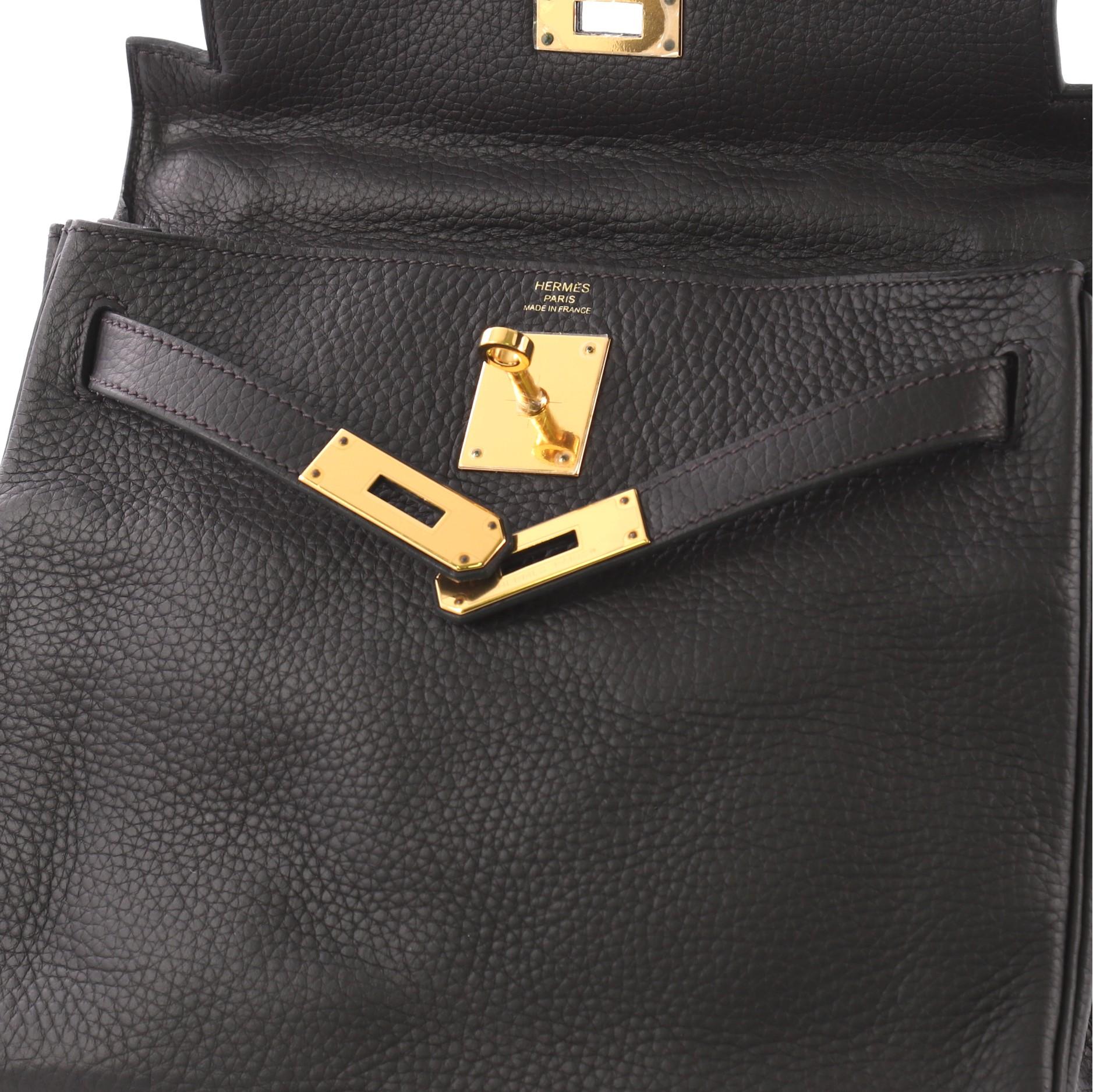  Hermes Kelly Handbag Prunoir Clemence with Gold Hardware 28 5