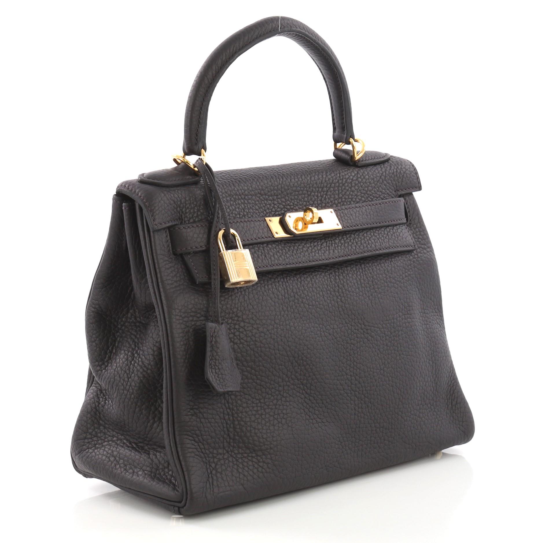 Black  Hermes Kelly Handbag Prunoir Clemence with Gold Hardware 28