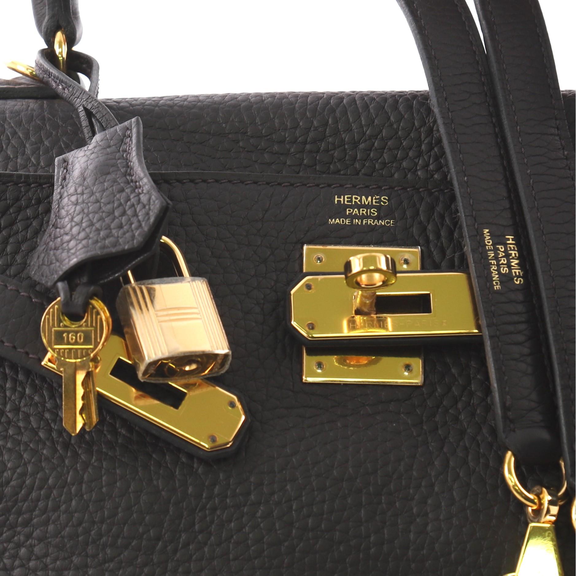  Hermes Kelly Handbag Prunoir Clemence with Gold Hardware 28 2