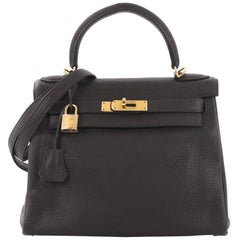  Hermes Kelly Handbag Prunoir Clemence with Gold Hardware 28