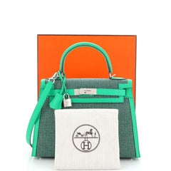 Hermes Kelly Handbag Quadrille Canvas and Menthe Swift with Palladium Hardware28