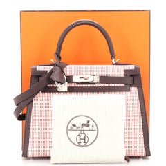 Hermes Kelly Handbag Quadrille Canvas and Rouge Sellier Swift with Pallad