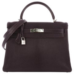 Hermes Kelly Handbag Raisin Chevre de Coromandel with Palladium Hardware 32