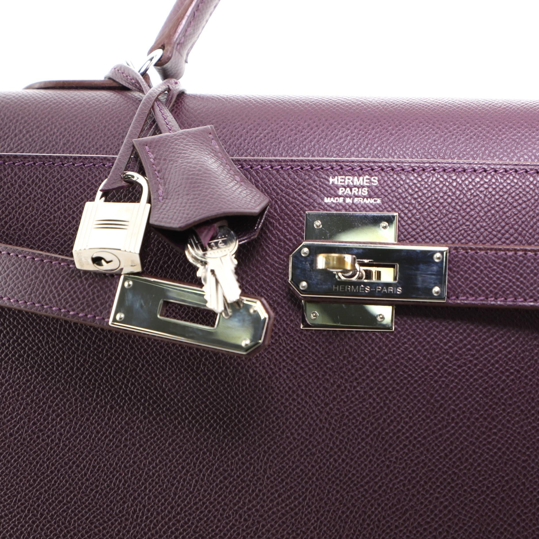 Hermes Kelly Handbag Raisin Epsom with Palladium Hardware 32 1