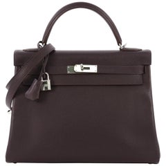 Hermes Kelly Handbag Raisin Epsom with Palladium Hardware 32