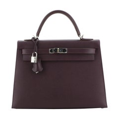 Hermes Kelly Handbag Raisin Epsom with Palladium Hardware 32