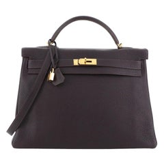 Hermes Kelly Handbag Raisin Togo with Gold Hardware 40