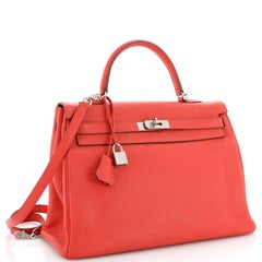 Hermes Kelly Handbag Red Clemence with Palladium Hardware 35