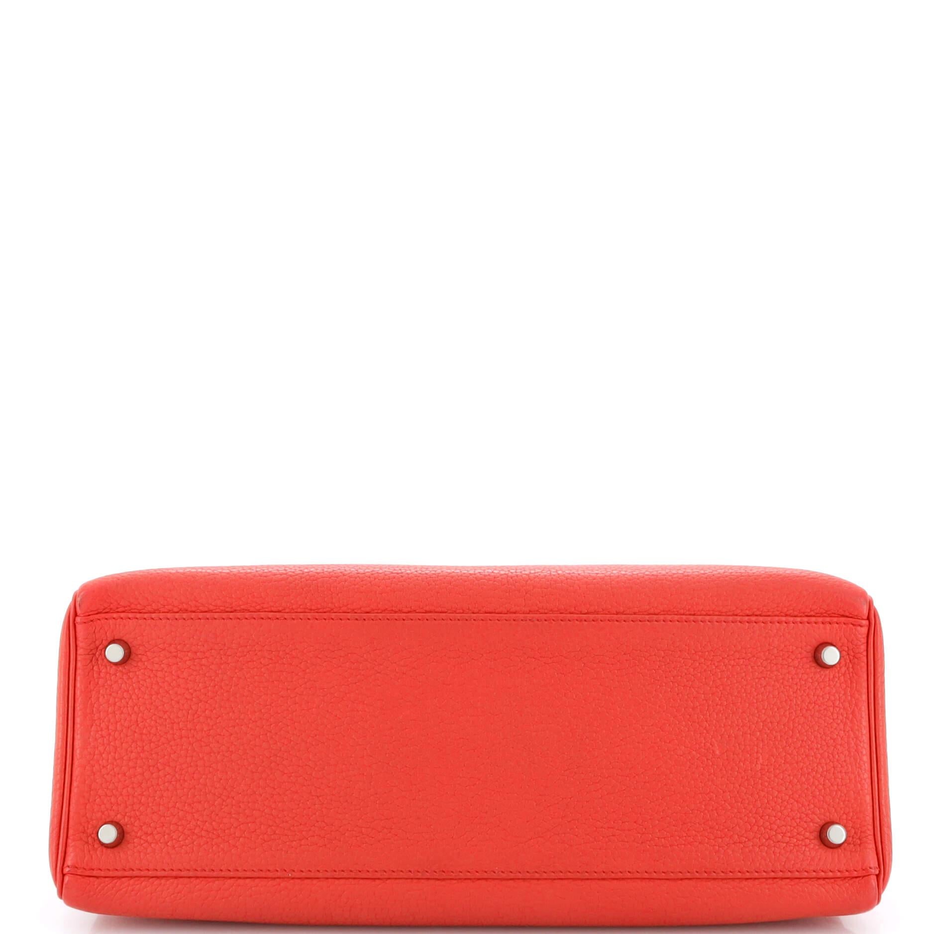 Women's or Men's Hermes Kelly Handbag Red Clemence with Palladium Hardware 35 For Sale