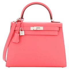 Hermes Kelly Handbag Rose Azalée Epsom with Palladium Hardware 28