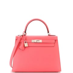 Hermes Kelly Handbag Rose Azalée Epsom with Palladium Hardware 28