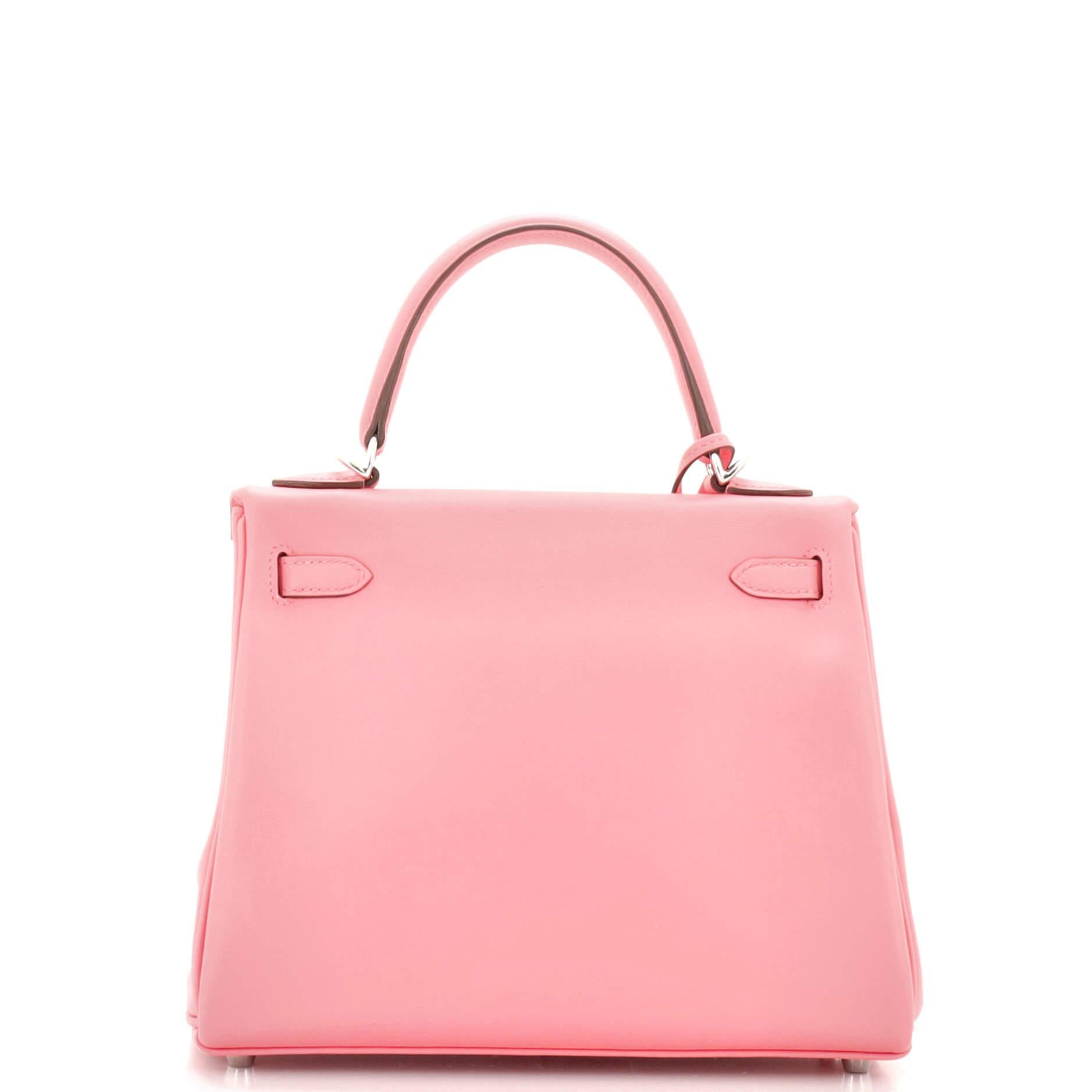 Pink Hermes Kelly Handbag Rose Azalée Swift with Palladium Hardware 25