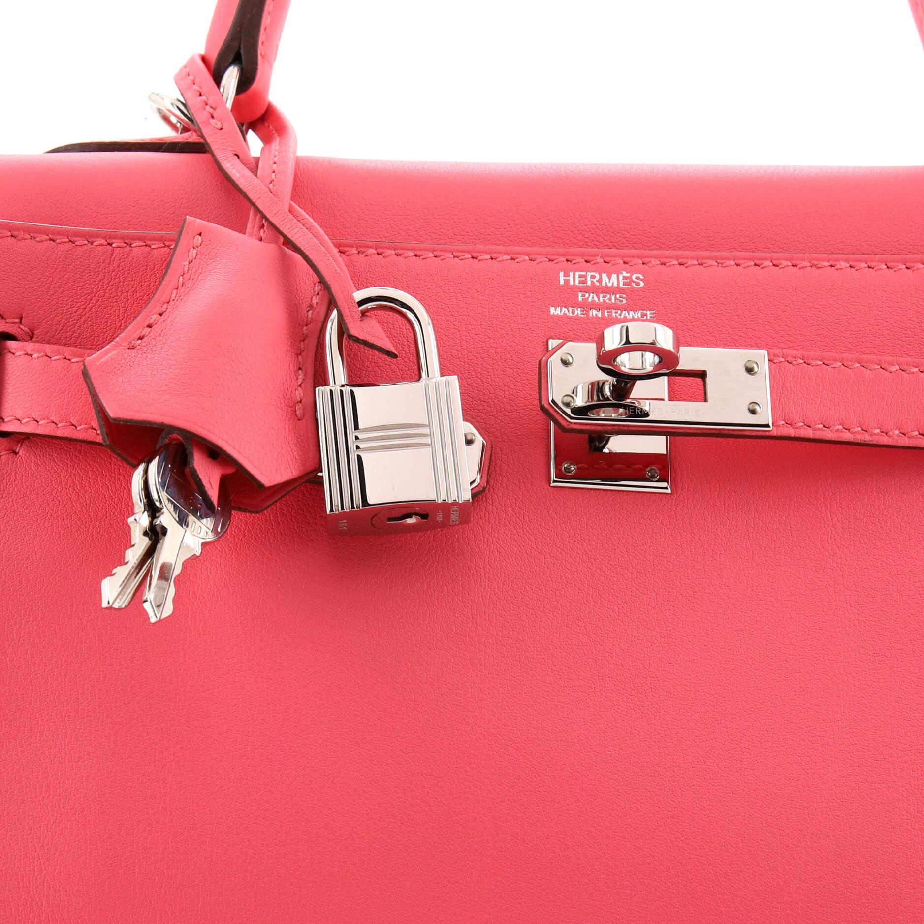 Hermes Kelly Handbag Rose Azalée Swift with Palladium Hardware 25 For Sale 2