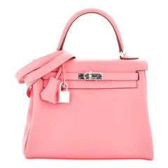 Hermes Kelly Handbag Rose Azalée Swift with Palladium Hardware 25