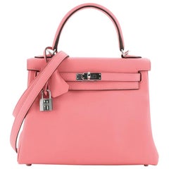 Hermes Kelly Handbag Rose Azalée Swift with Palladium Hardware 25