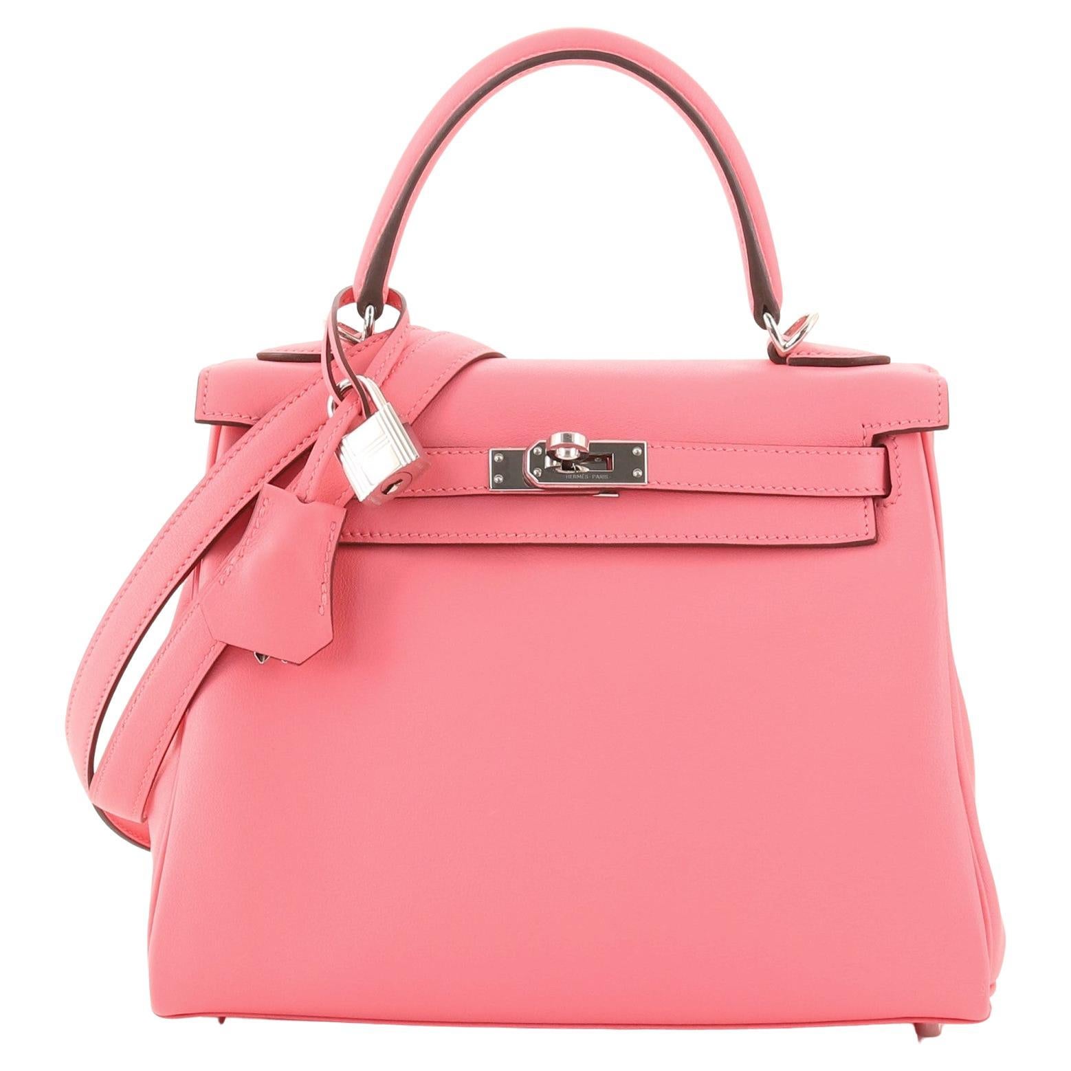 Hermes Kelly Handbag Rose Azalée Swift with Palladium Hardware 25