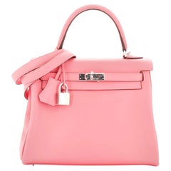 Hermes Kelly Handbag Rose Azalée Swift with Palladium Hardware 25