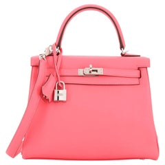 Hermes Kelly Handbag Rose Azalée Swift with Palladium Hardware 25