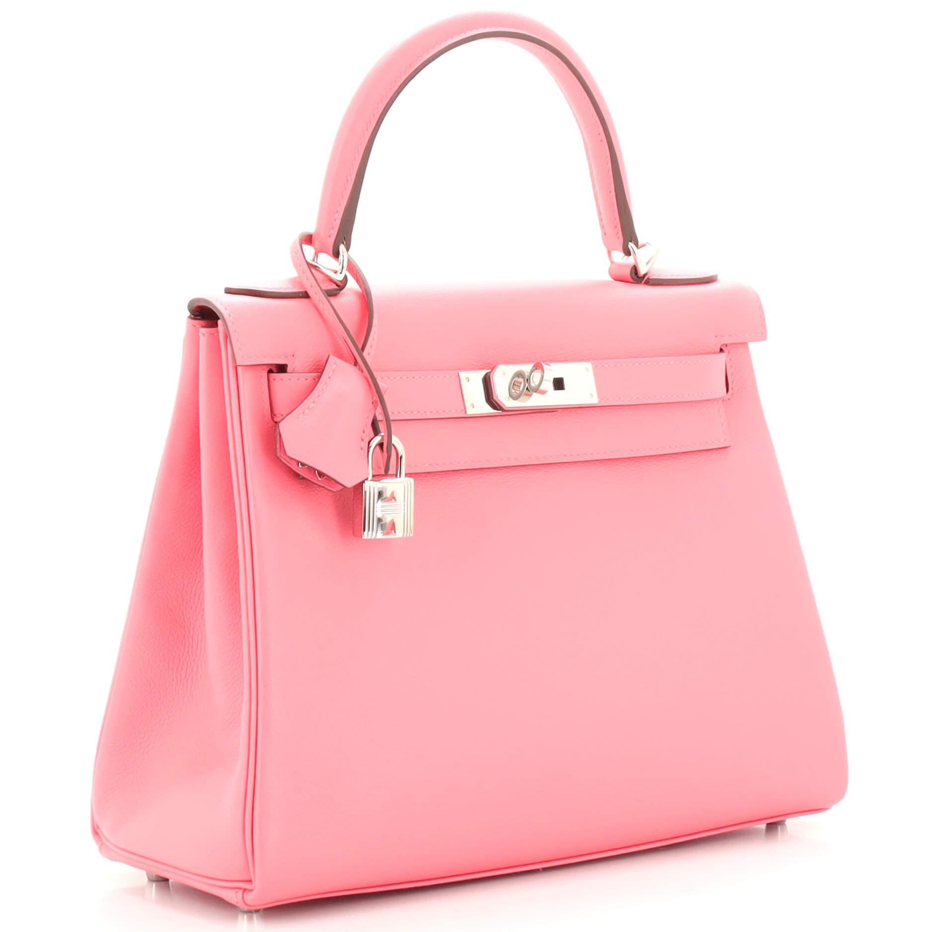 Hermes Kelly Handbag Rose D'Ete Evercolor with Palladium Hardware 28 In Good Condition In NY, NY