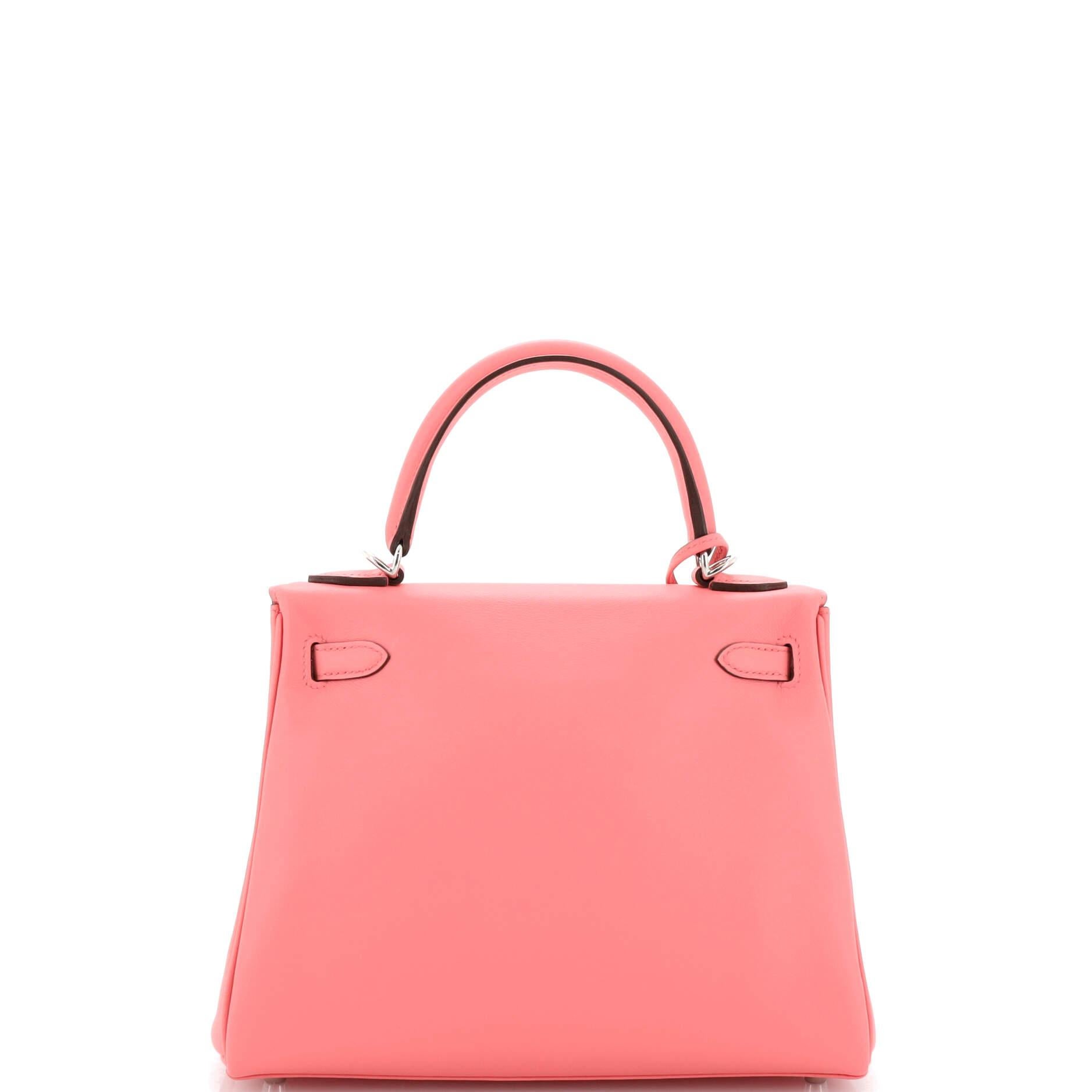 Women's Hermes Kelly Handbag Rose D'Ete Swift with Palladium Hardware 25 For Sale