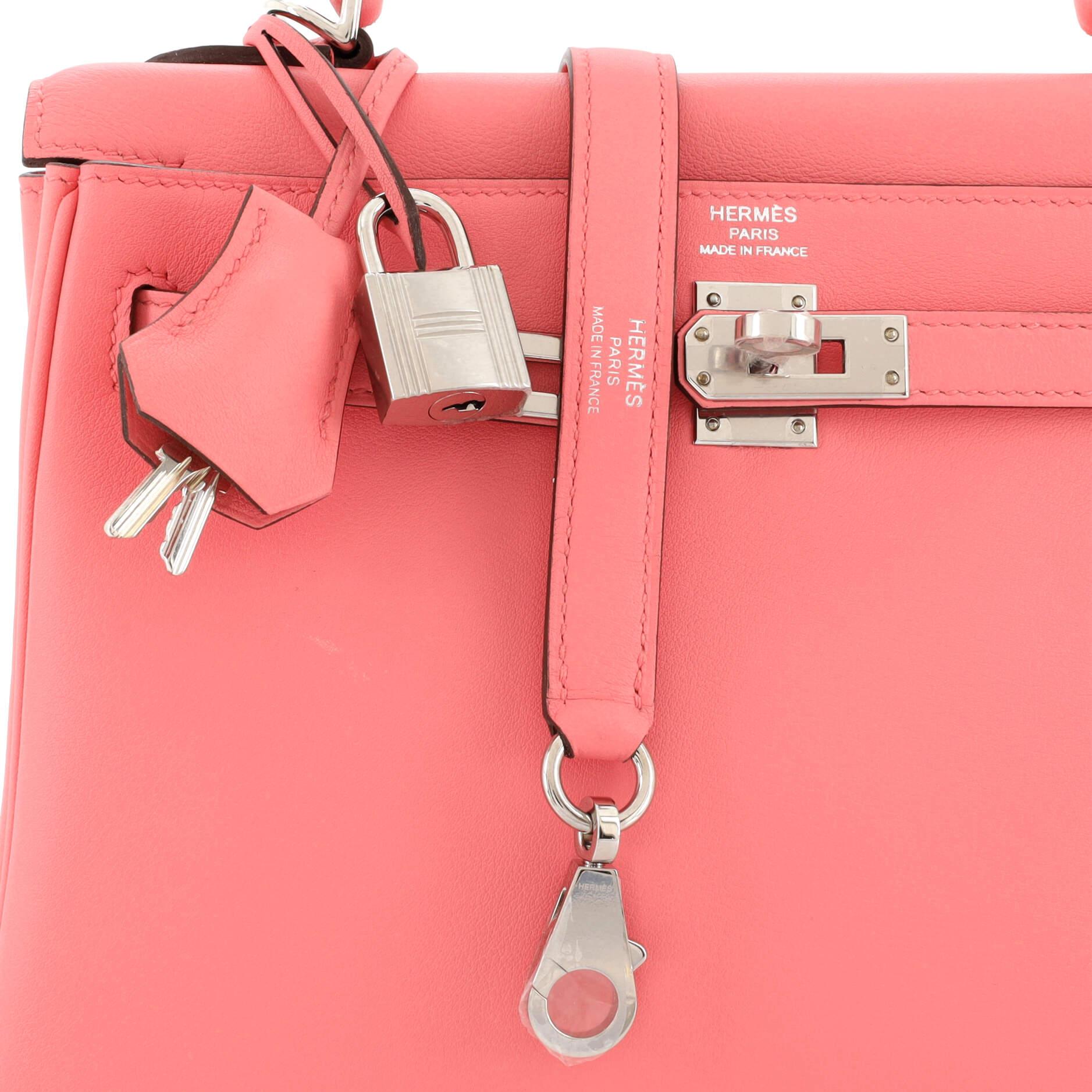 Hermes Kelly Handbag Rose D'Ete Swift with Palladium Hardware 25 For Sale 3