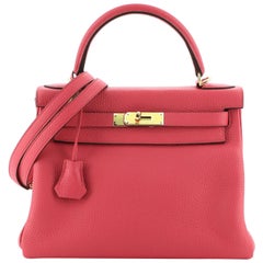 Hermes Kelly Handbag Rose Extreme Clemence with Gold Hardware 28