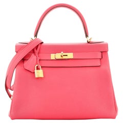Hermes Kelly Handbag Rose Extreme Clemence with Gold Hardware 28