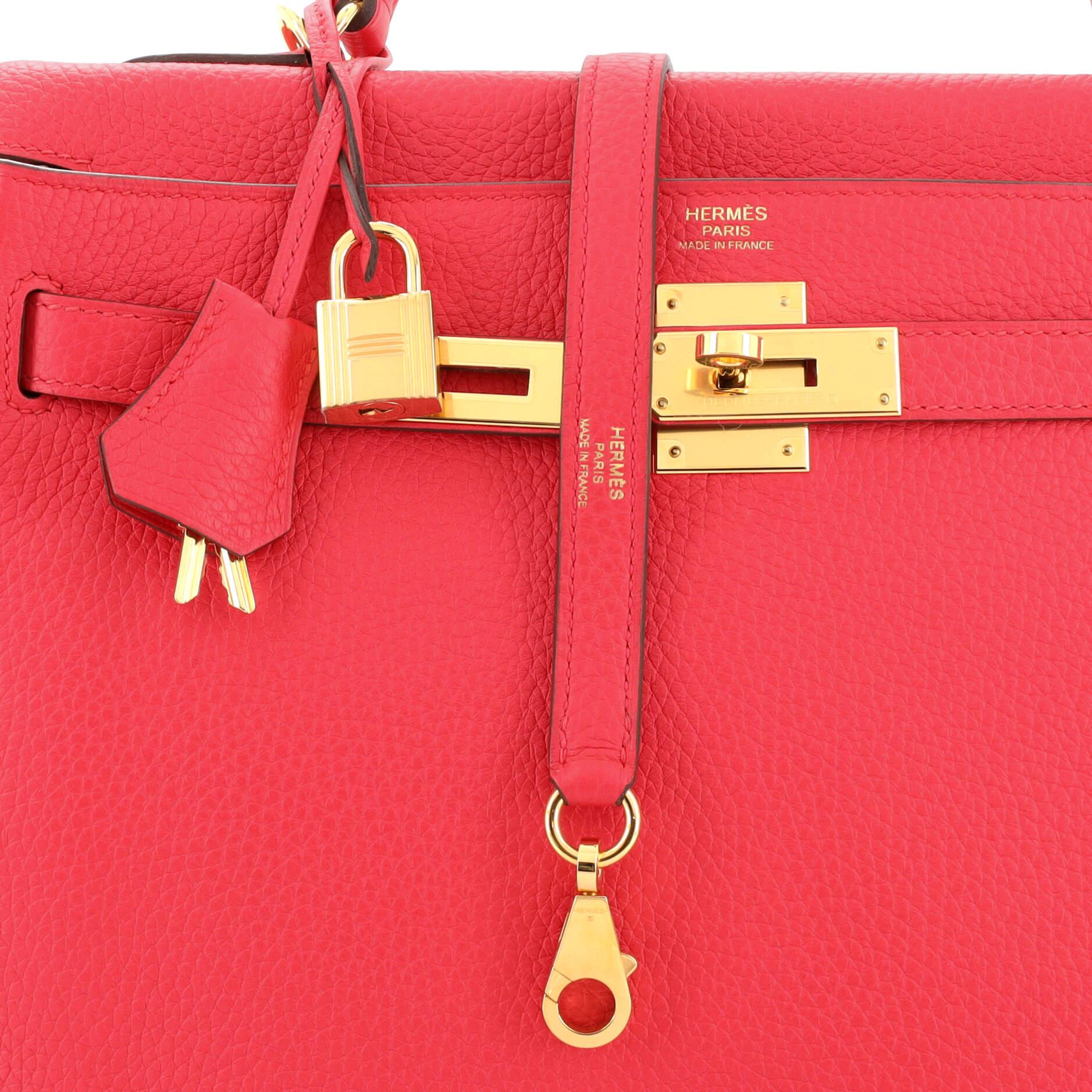 Hermes Kelly Handbag Rose Extreme Clemence with Gold Hardware 32 3