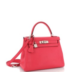 Hermes Kelly Handbag Rose Extreme Clemence with Palladium Hardware 28