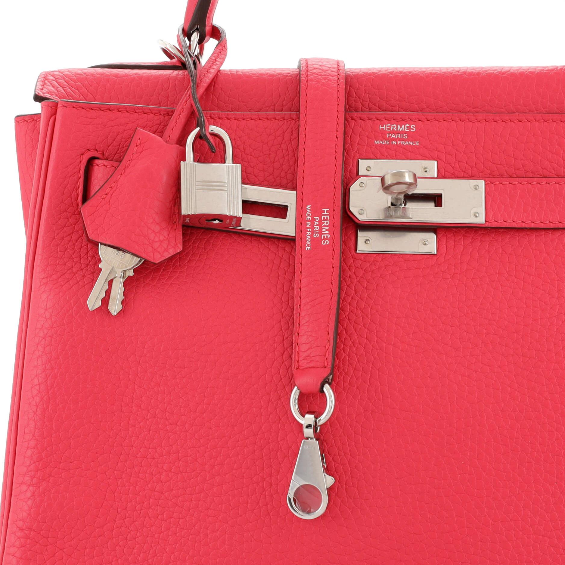 Hermes Kelly Handbag Rose Extreme Clemence with Palladium Hardware 28 For Sale 2
