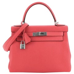 Hermes Kelly Handbag Rose Extreme Clemence with Palladium Hardware 28