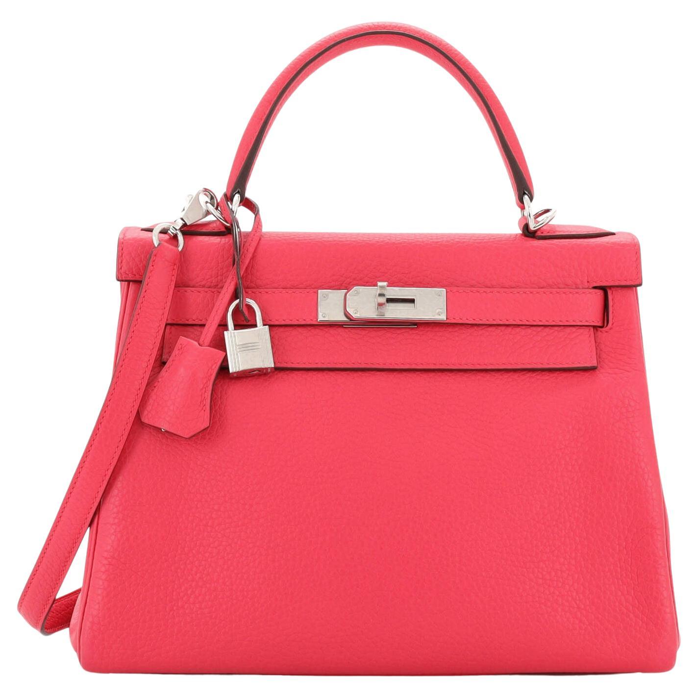 Hermes Kelly Handbag Rose Extreme Clemence with Palladium Hardware 28 For Sale