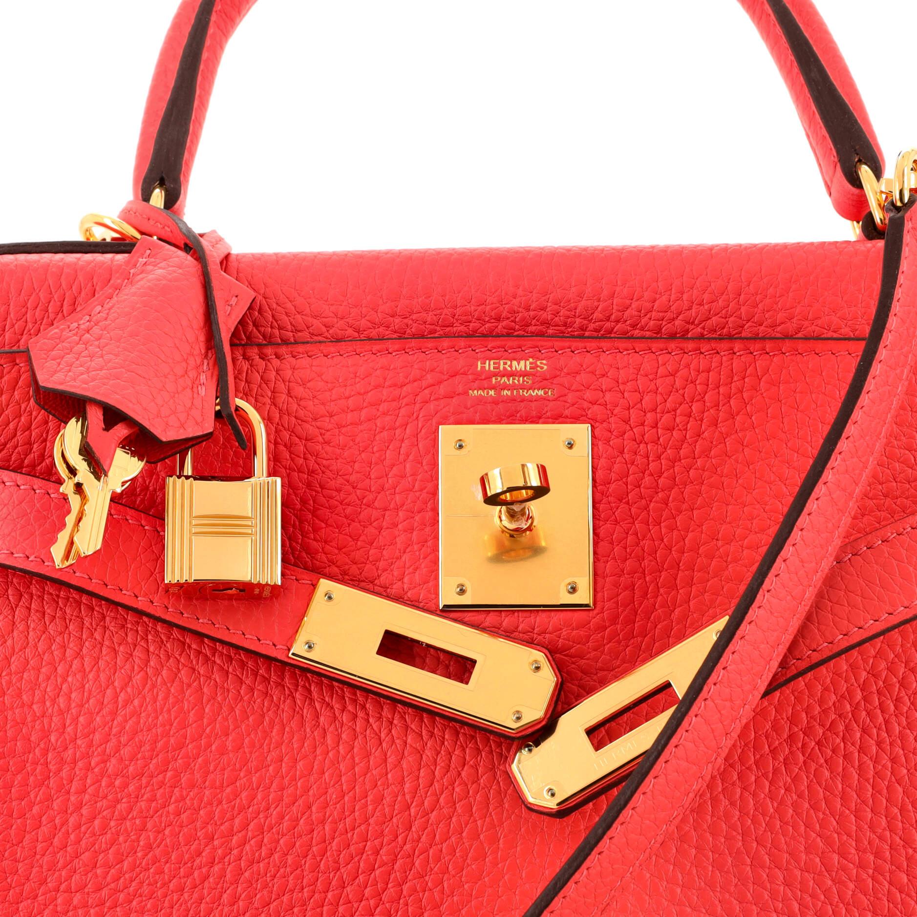 Hermes Kelly Handbag Rose Jaipur Clemence with Gold Hardware 28 3