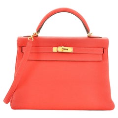 Hermès Sac à main Kelly Rose Jaipur Clemence avec finitions métalliques dorées 32