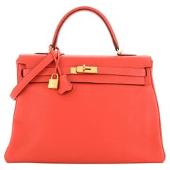 Hermes Kelly Handbag Rose Jaipur Clemence with Gold Hardware 35