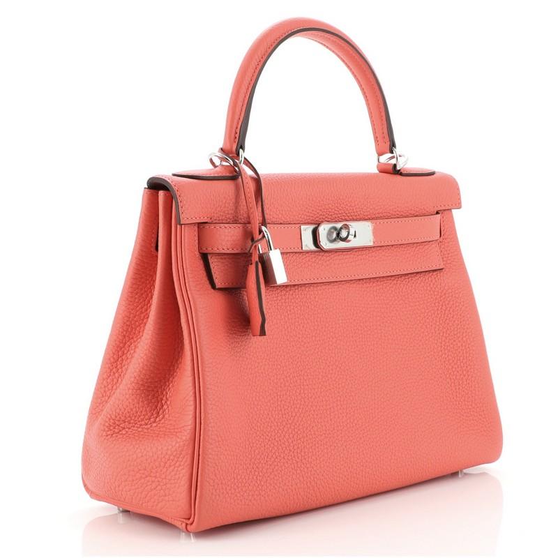 Orange Hermes Kelly Handbag Rose Jaipur Clemence with Palladium Hardware 28