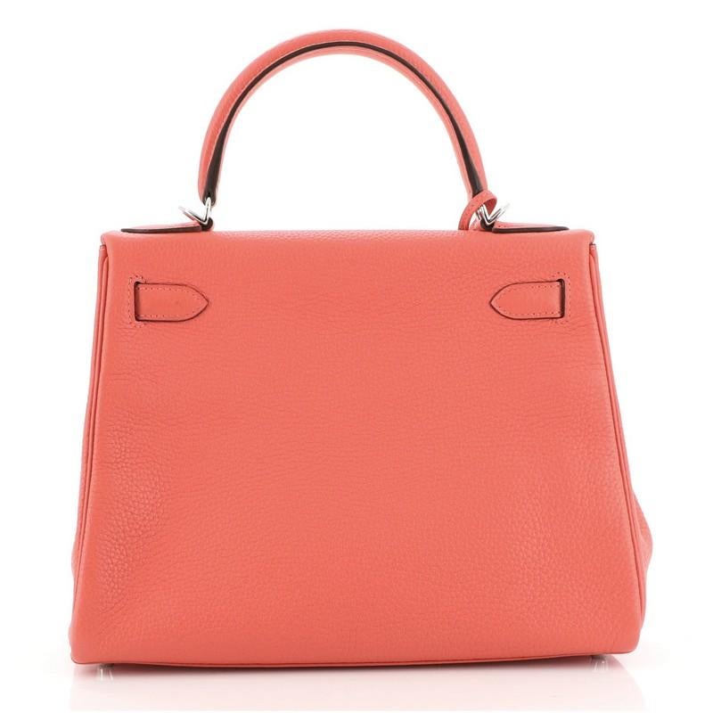 Hermes Kelly Handbag Rose Jaipur Clemence with Palladium Hardware 28 In Good Condition In NY, NY