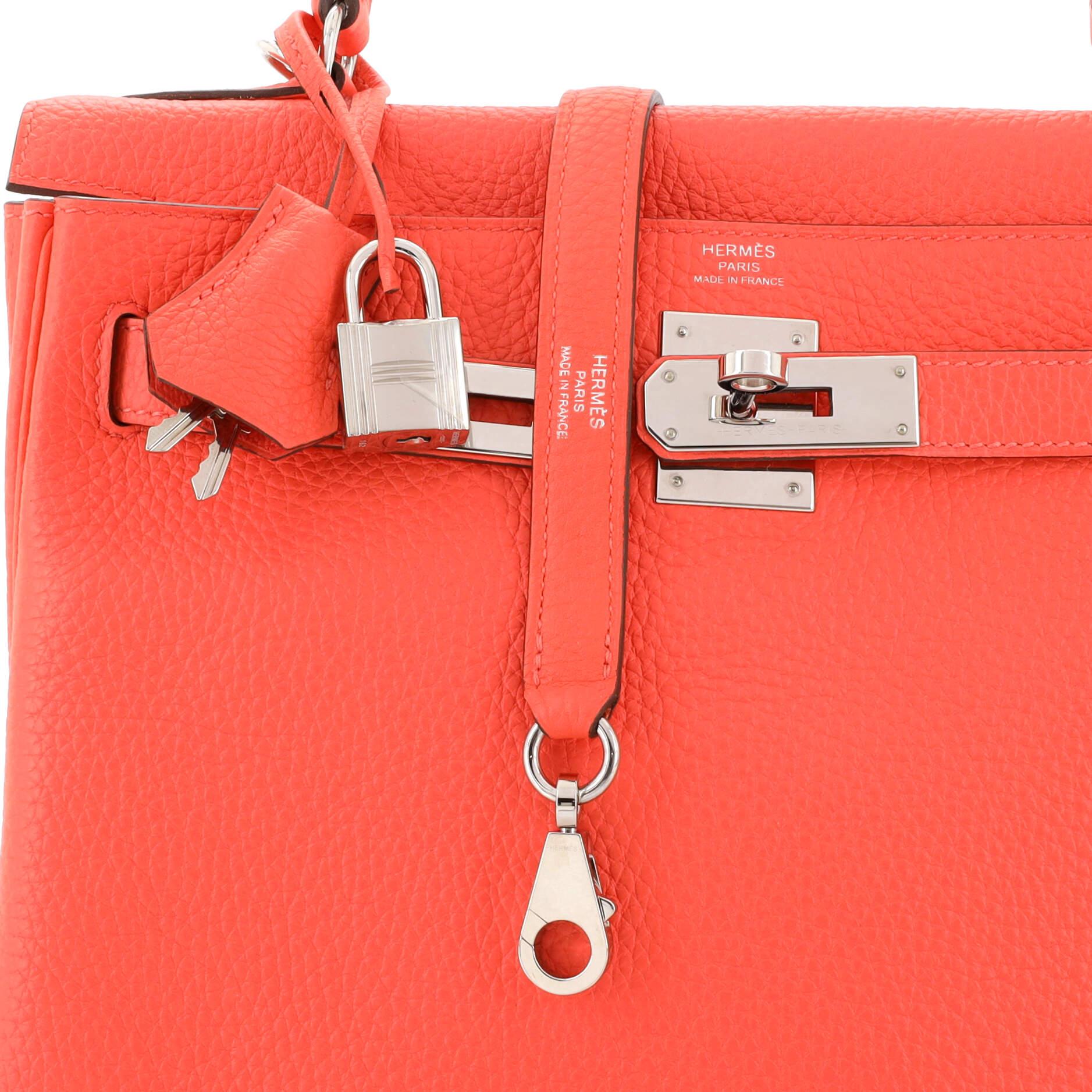 Hermes Kelly Handbag Rose Jaipur Clemence with Palladium Hardware 28 For Sale 3