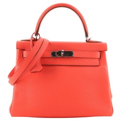 Hermes Kelly Handbag Rose Jaipur Clemence with Palladium Hardware 28