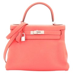 Hermes Kelly Handbag Rose Jaipur Clemence with Palladium Hardware 28