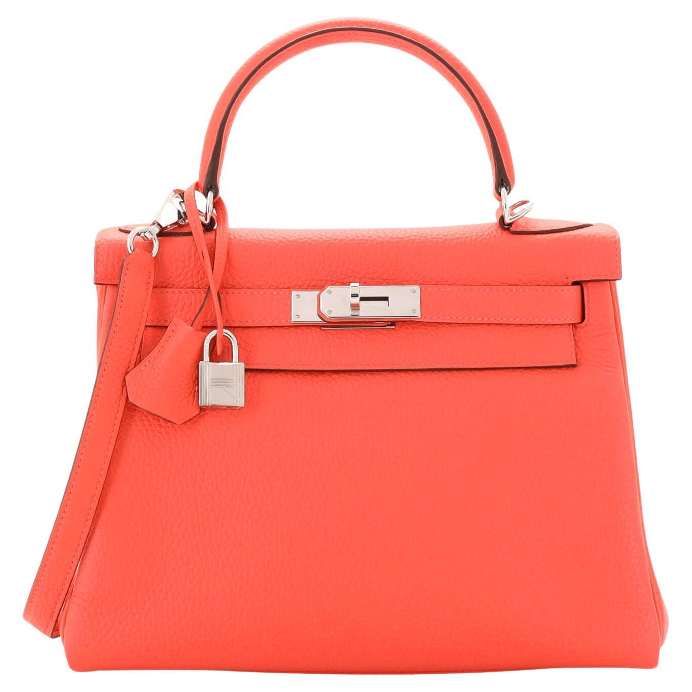 Hermes Kelly Handbag Rose Jaipur Clemence with Palladium Hardware 28 For Sale