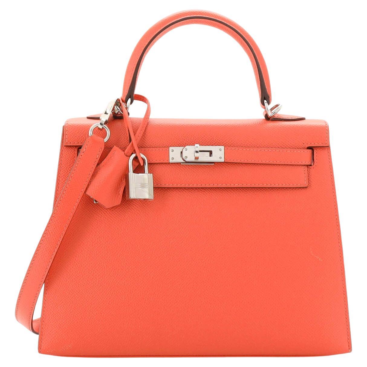 Hermes Kelly Handbag Rose Jaipur Epsom with Palladium Hardware 25 For Sale